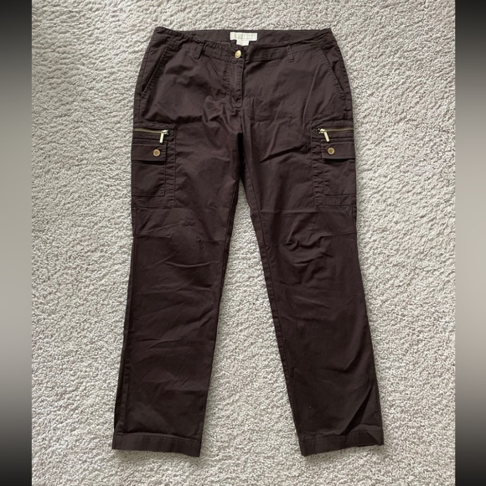 Michael Kors Cargo‎ Pants Straight Leg Brown Zipper Pockets Women’s Size 8P
